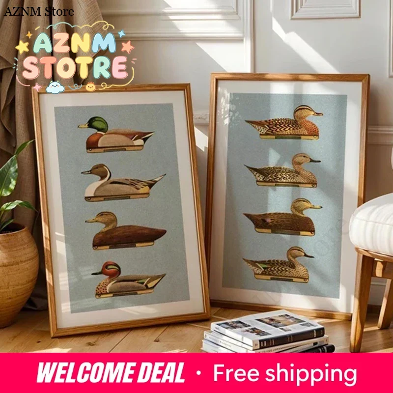 Hunting Outdoor Decor - Retro Duck Prints Outdoors Art Duck